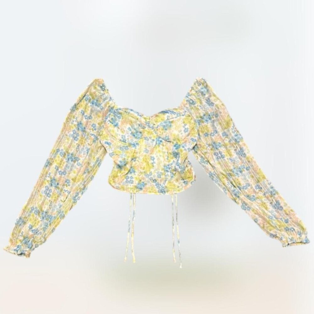 Cottagecore Madden NYC Floral Padded Corset Long Sleeve Crop Top Women's Size S